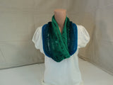 Handcrafted Cowl Blues and Greens Drop Stitch 100% Wool Female Adult Striped -- New No Tags