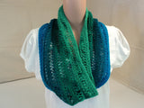 Handcrafted Cowl Blues and Greens Drop Stitch 100% Wool Female Adult Striped -- New No Tags