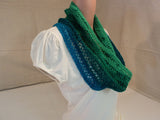 Handcrafted Cowl Blues and Greens Drop Stitch 100% Wool Female Adult Striped -- New No Tags