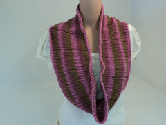 Handcrafted Cowl Wrap Rose Green Brown Alpaca Highland Wool Female Striped -- New No Tags