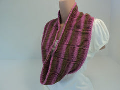 Handcrafted Cowl Wrap Rose Green Brown Alpaca Highland Wool Female Striped -- New No Tags