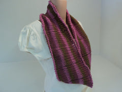 Handcrafted Cowl Wrap Rose Green Brown Alpaca Highland Wool Female Striped -- New No Tags