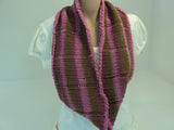 Handcrafted Cowl Wrap Rose Green Brown Alpaca Highland Wool Female Striped -- New No Tags