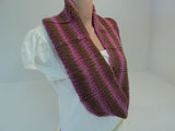 Handcrafted Cowl Wrap Rose Green Brown Alpaca Highland Wool Female Striped -- New No Tags
