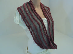 Handcrafted Wrap Cowl Gray Pink Sequins Merino Wool Mohair Female Striped -- New No Tags