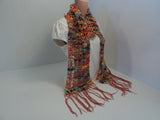 Handcrafted Scarf Length 70in Salmon Multicolor Cotton Linen Fringes Female -- New No Tags