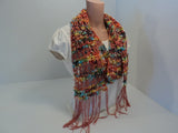 Handcrafted Scarf Length 70in Salmon Multicolor Cotton Linen Fringes Female -- New No Tags