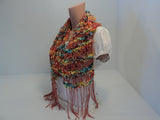 Handcrafted Scarf Length 70in Salmon Multicolor Cotton Linen Fringes Female -- New No Tags