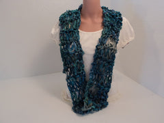 Handcrafted Wrap Cowl Blue Recycled Silk Ribbon Female -- New No Tags