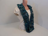 Handcrafted Wrap Cowl Blue Recycled Silk Ribbon Female -- New No Tags