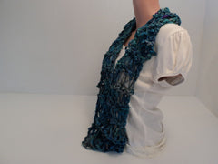 Handcrafted Wrap Cowl Blue Recycled Silk Ribbon Female -- New No Tags