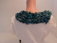 Handcrafted Wrap Cowl Blue Recycled Silk Ribbon Female -- New No Tags