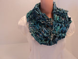 Handcrafted Wrap Cowl Blue Recycled Silk Ribbon Female -- New No Tags