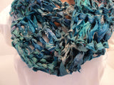 Handcrafted Wrap Cowl Blue Recycled Silk Ribbon Female -- New No Tags