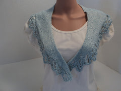 Handcrafted Scarf Blue Silk Lace Edging 100% Silk Female Solid -- New No Tags