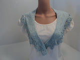 Handcrafted Scarf Blue Silk Lace Edging 100% Silk Female Solid -- New No Tags