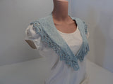 Handcrafted Scarf Blue Silk Lace Edging 100% Silk Female Solid -- New No Tags