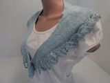 Handcrafted Scarf Blue Silk Lace Edging 100% Silk Female Solid -- New No Tags