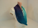 Handcrafted Wrap Cowl Teal Blue Purple Lace Ombre 100% Wool Female Adult -- New No Tags