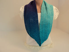 Handcrafted Wrap Cowl Teal Blue Purple Lace Ombre 100% Wool Female Adult -- New No Tags