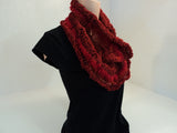 Handcrafted Wrap Cowl Red Textured Various Yarns Acrylic Wool Mix Female Adult -- New No Tags