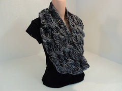 Handcrafted Cowl Wrap Gray Textured 100% Merino Wool Female Adult -- New No Tags