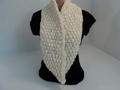 Handcrafted Wrap Cowl Cream Textured 100% Merino Wool Female Adult -- New No Tags