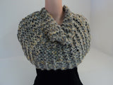Handcrafted Wrap Cowl Gray Gold Bulky Alpaca Mohair Blend Female Adult -- New No Tags