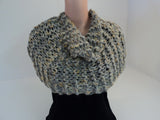 Handcrafted Wrap Cowl Gray Gold Bulky Alpaca Mohair Blend Female Adult -- New No Tags