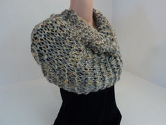 Handcrafted Wrap Cowl Gray Gold Bulky Alpaca Mohair Blend Female Adult -- New No Tags