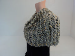 Handcrafted Wrap Cowl Gray Gold Bulky Alpaca Mohair Blend Female Adult -- New No Tags