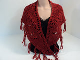 Handcrafted Wrap Shawl Length is 56in Red Fringes 100% Merino Wool Female Adult -- New No Tags