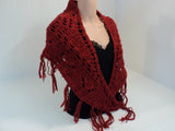 Handcrafted Wrap Shawl Length is 56in Red Fringes 100% Merino Wool Female Adult -- New No Tags