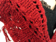 Handcrafted Wrap Shawl Length is 56in Red Fringes 100% Merino Wool Female Adult -- New No Tags