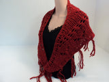 Handcrafted Wrap Shawl Length is 56in Red Fringes 100% Merino Wool Female Adult -- New No Tags