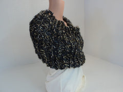 Handcrafted Wrap Cowl Black Gold Bulky Alpaca Mohair Blend Female Adult -- New No Tags