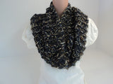 Handcrafted Wrap Cowl Black Gold Bulky Alpaca Mohair Blend Female Adult -- New No Tags