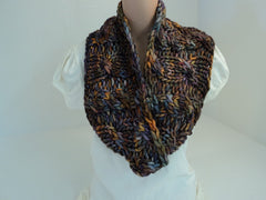 Handcrafted Cowl Wrap Gold Blue Purple Textured 100% Merino Wool Female Adult -- New No Tags