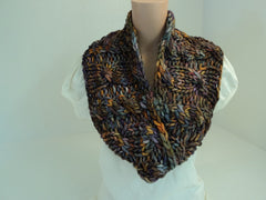 Handcrafted Cowl Wrap Gold Blue Purple Textured 100% Merino Wool Female Adult -- New No Tags