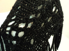 Handcrafted Wrap Shawl Black Silver Fringes Merino Wool Stellina Mix Female -- New No Tags