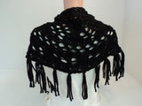 Handcrafted Wrap Shawl Black Silver Fringes Merino Wool Stellina Mix Female -- New No Tags