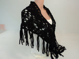 Handcrafted Wrap Shawl Black Silver Fringes Merino Wool Stellina Mix Female -- New No Tags