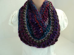 Handcrafted Wrap Cowl Teal Magenta Drop Stitch Acrylic Wool Mix Female Adult -- New No Tags
