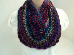 Handcrafted Wrap Cowl Teal Magenta Drop Stitch Acrylic Wool Mix Female Adult -- New No Tags