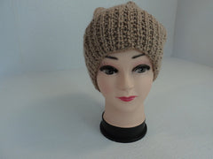 Handcrafted Beanie Slouchy Hat Wheat Textured Acrylic Alpaca Blend Female Adult -- New No Tags