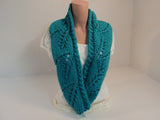 Handcrafted Wrap Cowl Teal Leaf Design 100% Merino Wool Female Adult -- New No Tags
