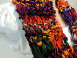 Handcrafted Wrap Cowl Purple Green Orange Drop Stitch 100% Recycled Silk Female -- New No Tags