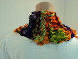 Handcrafted Wrap Cowl Purple Green Orange Drop Stitch 100% Recycled Silk Female -- New No Tags