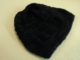 Handcrafted Beanie Hat Dark Blue Textured Slouchy Baby Merino Wool Female Adult -- New No Tags