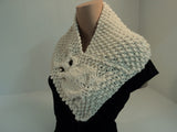Handcrafted Cowl Wrap Owl Cream Textured Acrylic Wool Rayon Blend Female Adult -- New No Tags
